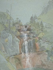 Maisema ja vesiputous, 1816. tekijältä Johann Christoph Rist