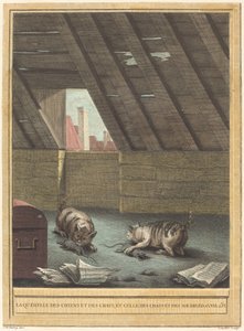Kissojen ja koirien riita sekä kissojen ja hiirten riita tekijältä Johann Christoph Teucher after Jean Baptiste Oudry