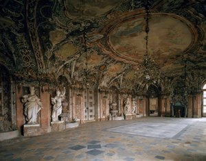 Näkymä Weissensteinin linnan suuresta salista, arkkitehti Johann Dientzenhofer (1663-1726) 1714 Pommersfelden, Saksa tekijältä Johann Dientzenhofer