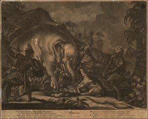 Ca. 1770 Amerikan allegorinen mezzotintta. tekijältä Johann Elias Ridinger