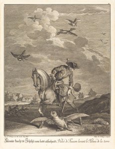 Falconeer nostaa pöllön maasta tekijältä Johann Elias Ridinger