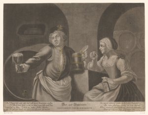 Mies ja nainen juovat olutta ja konjakkia Olut ja Brandewein / Cerevisia et vinum sublimatum tekijältä Johann Elias Ridinger