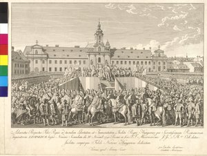 Keisari Leopold II:n kruunajaiset Unkarin kuninkaaksi Bratislavassa 15. marraskuuta 1790.