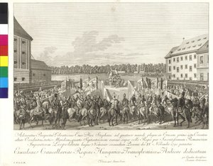 Keisari Leopold II:n kruunajaiset Unkarin kuninkaaksi Bratislavassa 15. marraskuuta 1790 (kuparikaiverrus).
