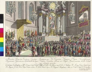 Keisari Leopold II:n kruunajaiset Unkarin kuninkaaksi Bratislavassa 15. marraskuuta 1790 (kuparikaiverrus).