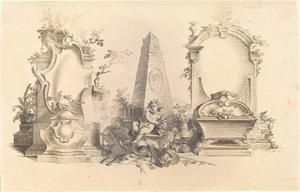 Cartouche Moderne kuolemantunnuksilla tekijältä Johann Esaias Nilson