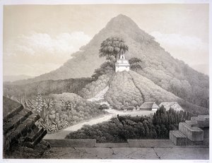Kuvankaunis näkymä Ristin temppelissä, Palenque, levy 20 julkaisusta "Ancient Monuments of Mexico", kaiverrus Hubert Clerget (1818-99) 1866 (litho) tekijältä Johann Friedrich Maximilian von (after) Waldeck