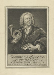 Muotokuva trumpetisti ja säveltäjä Gottfried Reiche 1667-1734, 1727. tekijältä Johann Friedrich Rosbach