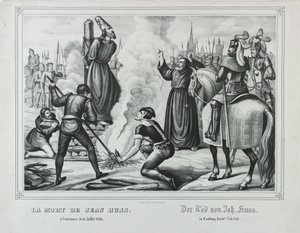 Jan Husin kuolema Konstanzissa, 1800-luvun puolivälissä. tekijältä Johann Friedrich Wentzel
