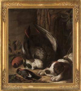 Metsästyskoira ja sen saalis, 1768 tekijältä Johann Friedrich von Grooth