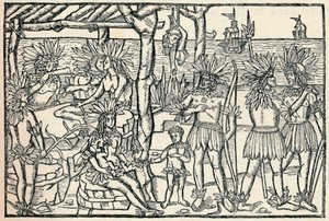 Uuden maailman ihmisten ensimmäinen esitys, 1505, 1912 tekijältä Johann Froschauer