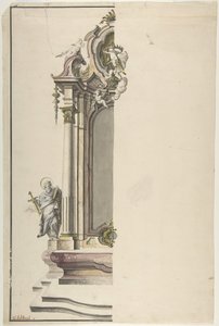 Suunnittelu aedikulaariselle alttarille, jossa Pyhä Paavali vasemmalla, 1700-luvun puoliväli. tekijältä Johann Georg Dirr