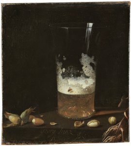 Asetelma olutlasin ja pähkinöiden kanssa tekijältä Johann Georg Hainz