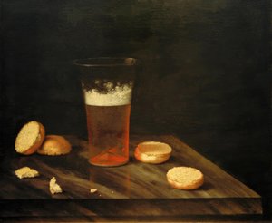 Asetelma olutlasin ja sämpylöiden kanssa tekijältä Johann Georg Hainz