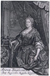 Anna Ivanovna oli Venäjän keisarinna 30.1.1730-29.10.1740. - Keisarinna Anna Ioannovnan (1693-1740) muotokuva - Mentzel (Menzel), Johann Georg (1677-1743) - 1733 - Kuparikaiverrus - 02. 6 - Yksityinen kokoelma tekijältä Johann Georg Menzel