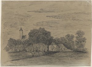 Maisema maatilalla ja tornilla tekijältä Johann Georg Schwartze (possibly)
