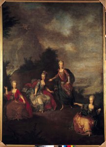 Christoph Willibald Gluckin esittämä italialainen Opera il Parnasso Confuso” esittää Joseph II:n ja Marie Josephine Antoinette de Bavieren avioliiton yhteydessä Schonbrunnin linnassa (Schoenbrunn), 24.1.1765 arkkitehtuurissa tekijältä Johann Georg Weikert