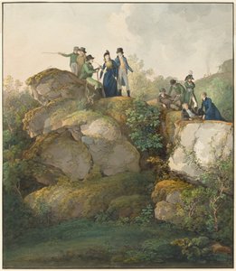 Kuninkaallinen juhla ihailemassa auringonlaskua Hesselberg-vuoren huipulla, 1801. tekijältä Johann Georg von Dillis