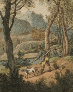 Metsästäjä kahden koiran kanssa tekijältä Johann Georg von Dillis