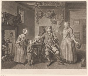 Muotokuva näyttelijä David Garrickista kotiin palaavan maanviljelijän roolissa tekijältä Johann Gottfried Haid