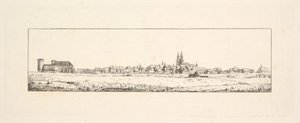 Näkymä vanhaankaupunkiin, jossa on kirkko ja korkeakattoiset talot.n.d. tekijältä Johann Gottfried Schadow