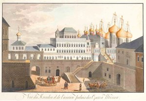 Näkymä Kremlistä Moskovassa. Teremin palatsi, 1813 tekijältä Johann Gottlieb Lohrer