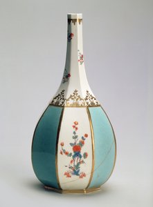 Japanilaisen sake-pullon muotoinen pullo, Meissenin tehtaalle, noin 1725 (posliini).
