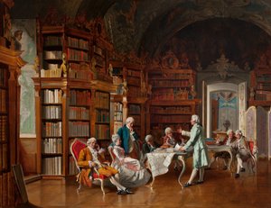 Kirjastokohtaus, 1800-luvun loppu (öljy paneelille)
