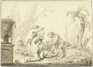Allegorinen esitys lasten kanssa kukkakorin kanssa tekijältä Johann Heinrich Keller (II)