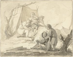 Allegorinen esitys lasten kanssa tulen ympärillä tekijältä Johann Heinrich Keller (II)