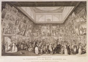 Sisäkuva Somerset Housesta, jossa näkyy Royal Academy of Arts -näyttely vuonna 1787 tekijältä Johann Heinrich Ramberg