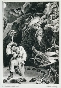 Kohtaus Carl Maria von Weberin (1786-1826) oopperasta "Der Freischutz" Adam et Hosteinin litografia