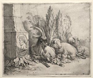 Rintakuva pyramidin pohjalla tekijältä Johann Heinrich Roos