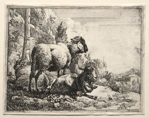 Vuohi kellon kanssa, 1665. tekijältä Johann Heinrich Roos