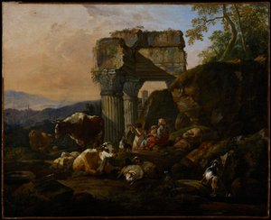 Roomalainen maisema karjan ja paimenten kanssa, 1676