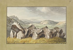 Esihistoriallinen kiviympyrä kukkulalla, laaja maisema takana, 1700-luvun puoliväli - 1800-luvun alku. tekijältä Johann Heinrich Wilhelm Tischbein