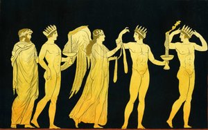 Goddess Nike palkitsee Sash of Victory -palkinnon kolmelle laakereineen kruunatulle voittajalle n. 1796 tekijältä Johann Heinrich Wilhelm Tischbein