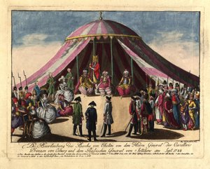 Saksi-Coburgin prinssi Josias ja kenraali... Syyskuussa 1788 Khotynin pasan laskeuma. tekijältä Johann Hieronymus Loeschenkohl
