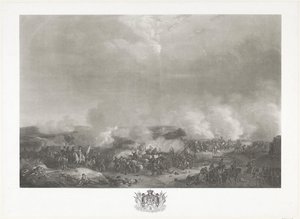 Orangen prinssi Quatre-Brasin taistelussa, 1815 Kaksitoista levyä William I:n saapumisesta ja virkaanastumisesta Brysseliin sekä Quatre-Brasin ja Waterloon taisteluista vuonna 1815 (sarjan nimi) tekijältä Johann Hürlimann