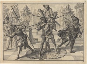 Harlekiini ja Scaramouche luovat "suihkulähteen" tekijältä Johann Jacob Schubler