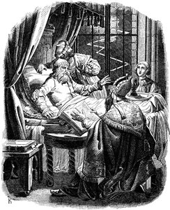 Henry Leijona ennen kuolemaansa Brunswiekissa Kuvitus E. Dullerin Saksan kansan historiasta, 1840