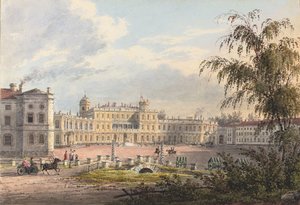 Keisarillinen palatsi, Gatchina (kynä ja akvarelli korostettu valkoisella ja arabikumilla paperille) tekijältä Johann Jakob Meier