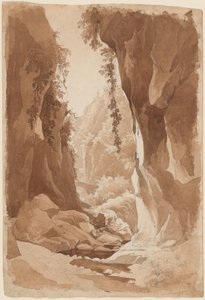 Kalliot joen rotkon yläpuolella lähellä Sorrentoa (recto) tekijältä Johann Joachim Faber