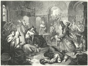 Suomalainen velho ennustaa Ivan Julman kuolemaa (kaiverrus) tekijältä Johann Karl Baehr