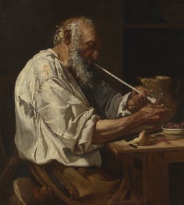 Vanha talonpoika sytyttää piipun, n. 1660 (öljy kankaalle)