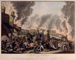 Moskovan polttaminen 15. syyskuuta 1812. Grande Armee (Ranska) hyökkäsi Venäjän kaupunkiin (Napoleonin sodat