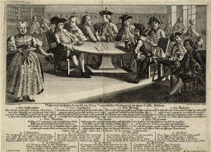 Conversa entre 7 nacions implicades en la guerra en un cafè, 1757 finlandès tekijältä Johann Lorenz Rugendas the Elder