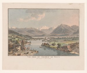 Näkymä Thun-järvelle Thunin linnasta Vue prize du chateau de Thoun (otsikko esineessä)
