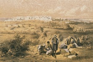 Näkymä Haifalle. Etsaus Bernatz et aii - Steinkopk J.F. Toimittaja tekijältä Johann Martin Bernatz