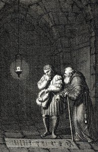 Keisari Kaarle IV (1346-1378) keräämässä Saksin Widukindin (tai Saksin Wittekindin) haudalle Enger-Saksaa vuonna 1377 (Kaarle IV, Pyhän Rooman keisari Widukindin (Widuking tai Wittekind) haudalla Engerissä, Saksassa) Kaiverrus Kirjailija: Johann Michael Me